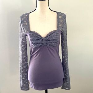 Free People Purple Lace Top with Sweetheart Neckline